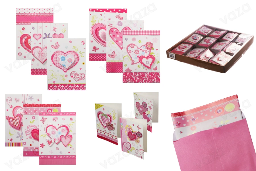 Cartes de vœux avec motif de cœur - 120 pcs (différents motifs)-photo_produit