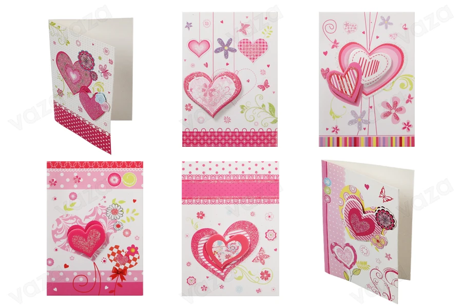 Cartes de vœux avec motif de cœur - 120 pcs (différents motifs)-photo_groupe