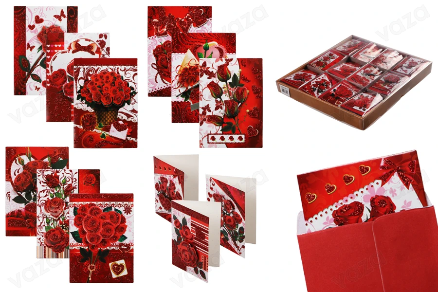Cartes de vœux avec roses - 120 pcs (différents modèles)-photo_produit