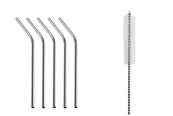 Metallic straws, eco-friendly 215 mm stainless steel with cleaning brush (5 + 1 pcs)