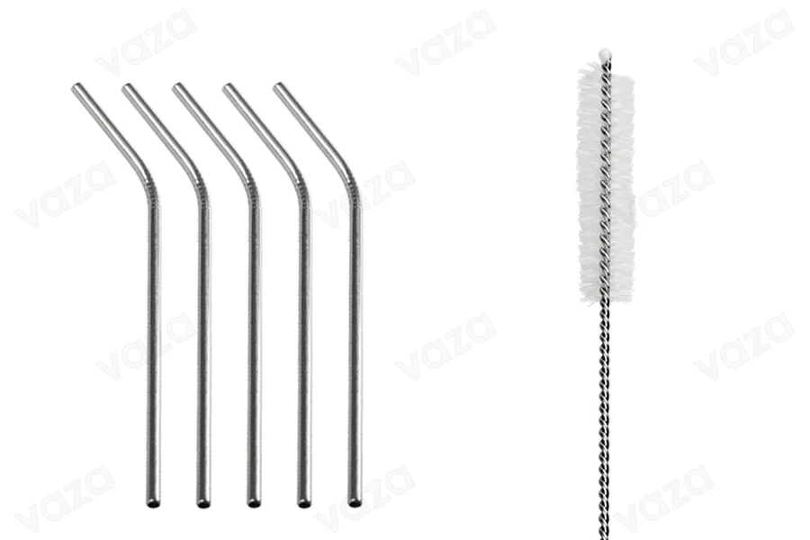Metallstrohhalme, umweltfreundlicher 215mm Edelstahl mit Reinigungsbürste (5 + 1 Stück)-produktbild