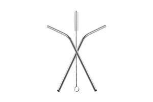 Metallic straws, eco-friendly 215 mm stainless steel with cleaning brush (5 + 1 pcs)-2