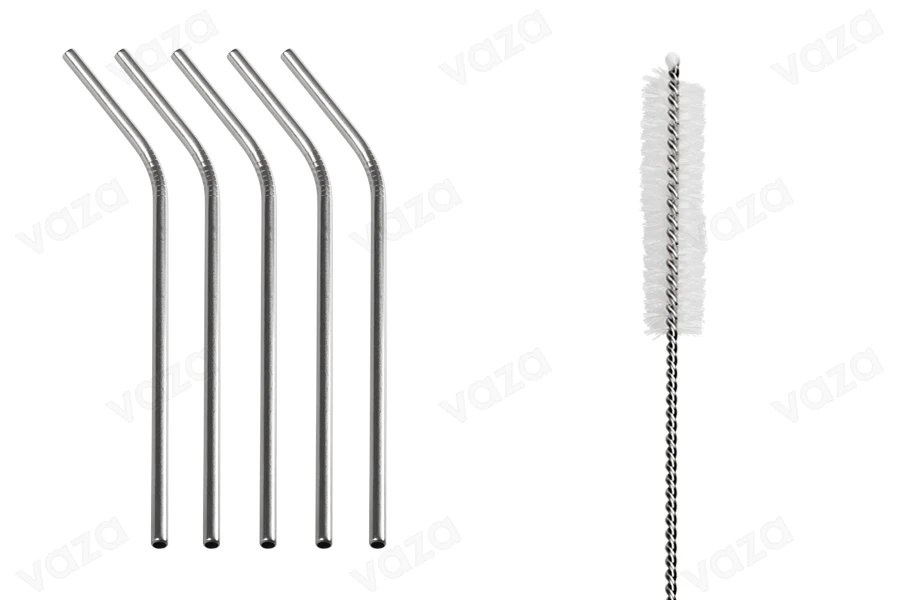 Metallic straws, eco-friendly 240mm stainless steel with cleaning brush (5 + 1 pcs)-image_product