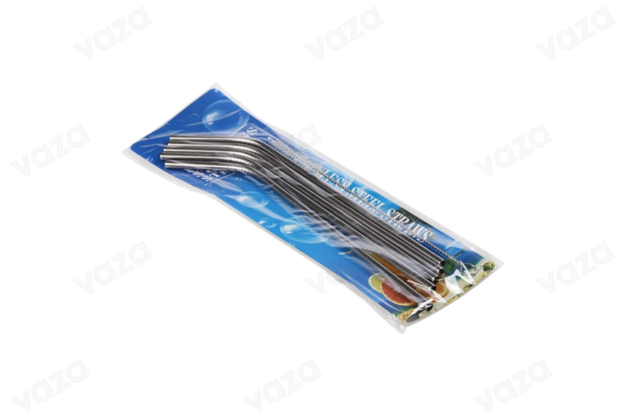 Metallic straws, eco-friendly 240mm stainless steel with cleaning brush (5 + 1 pcs)-