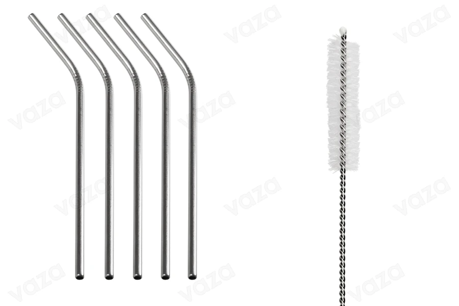 Pipëza metalike ekologjike prej çeliku inox 265 mm, me furçë pastrimi (5+1 copë)-imazh_produkt