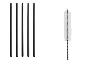 Metallic straws 215 mm, ecological stainless steel in black with a cleaning brush (5 + 1 pcs)