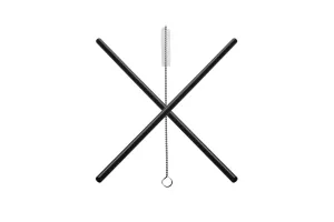 Metallic straws 215 mm, ecological stainless steel in black with a cleaning brush (5 + 1 pcs)-2