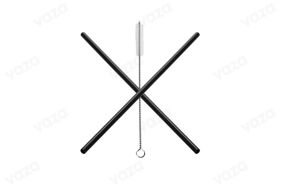 Pailles métalliques 215 mm, acier inoxydable écologique noir avec brosse de nettoyage (5+1 pcs) Pailles métalliques 215 mm, acier inoxydable écologique noir avec brosse de nettoyage (5+1 pcs)-photo_dimensions