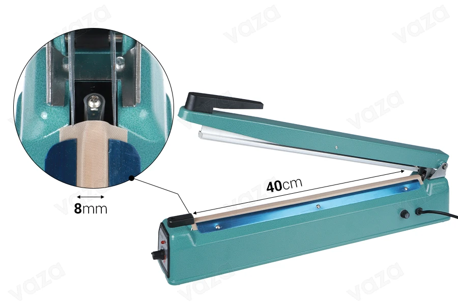 Tabletop hand held heat sealer with safety system and - 40 cm seal length and 8 mm seal width-image_dimensions