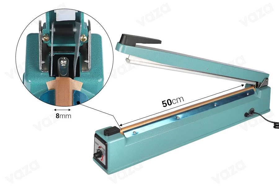 Tabletop hand held heat sealer with safety system - 50 cm seal length and 8 mm seal width-photo_dimensions