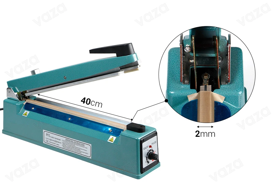 Tabletop hand held heat sealer with safety system and cutter - 40 cm seal length and 2 mm seal width-εικόνα_διαστάσεις