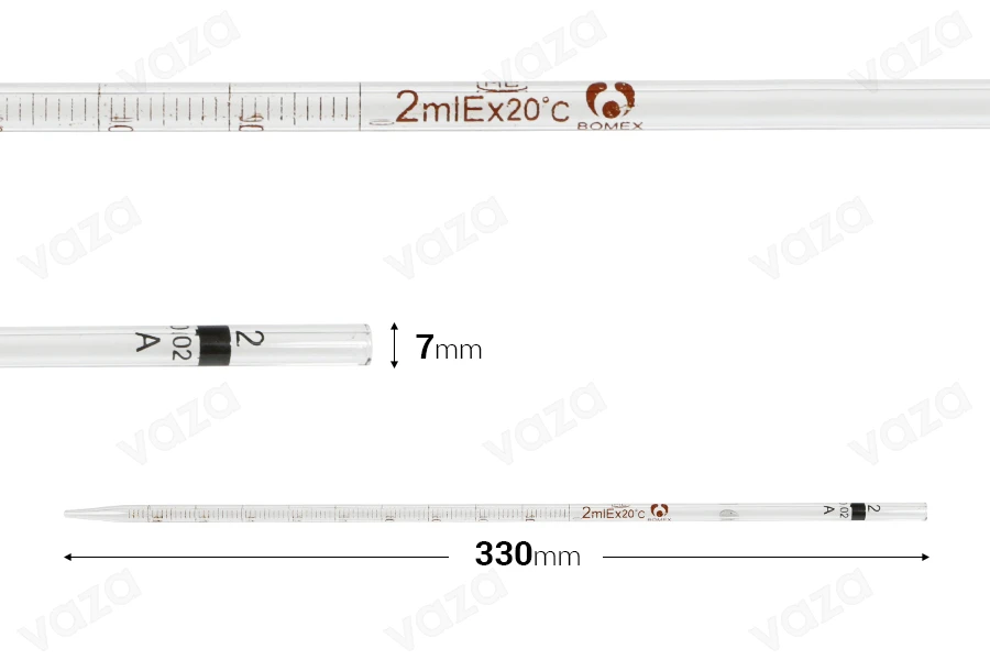 Γυάλινη πιπέτα 2 ml καθορισμένης απελευθέρωσης όγκου με διαβάθμιση-εικόνα_διαστάσεις