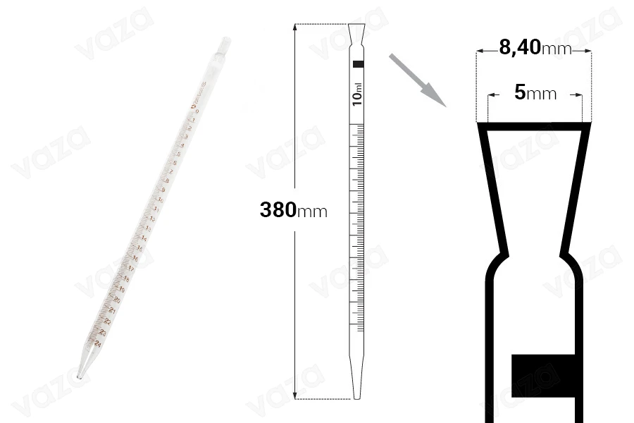 25 ml Glaspipette mit definierter Volumenabgabe und Graduierung-bildabmessungen