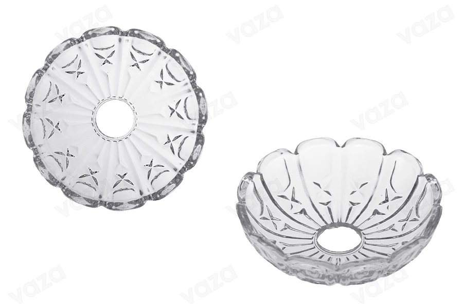 Pjatë qelqi transparente me vrimë në qëndër (26mm) për shandanë dhe llambadarë                -imazh_produkt