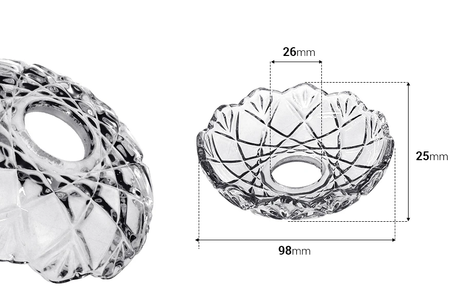 Plate clear glass with center hole (26 mm) for candlesticks and chandeliers
