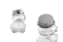 Μπομπονιέρα Βαζάκι 30 ml γυάλινο σε σχήμα αρκουδάκι με ασημί αλουμινένιο καπάκι