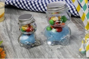 Petit pot pour des faveurs de 30ml en verre et en forme de nounours avec couvercle en aluminium argenté-3