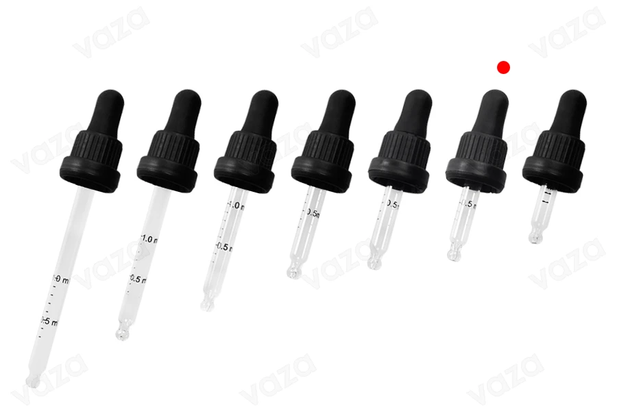 Tropffachgerät 10 ml mit schwarzer breiter Sicherheitskappe, Bewertung und Schnuller in schwarzer Matte oder glänzender Farbe - in Einzelverpackung-bildgruppe