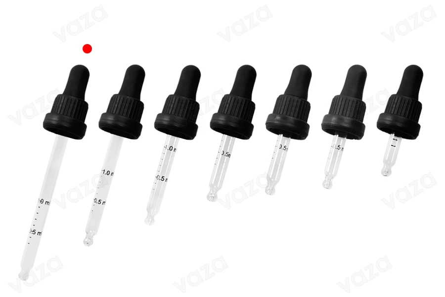 Σταγονομετρητής 100 ml με μαύρο φαρδύ καπάκι ασφαλείας, διαβάθμιση και πιπίλα σε μαύρο ΜΑΤ ή γυαλιστερό χρώμα - σε ατομική συσκευασία-εικόνα_σύνθεση
