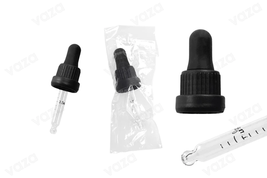 Σταγονομετρητής 20 ml με μαύρο φαρδύ καπάκι ασφαλείας, διαβάθμιση και πιπίλα σε μαύρο ΜΑΤ ή γυαλιστερό χρώμα - σε ατομική συσκευασία-εικόνα_διαστάσεις