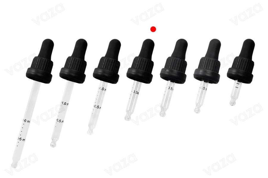 Σταγονομετρητής 20 ml με μαύρο φαρδύ καπάκι ασφαλείας, διαβάθμιση και πιπίλα σε μαύρο ΜΑΤ ή γυαλιστερό χρώμα - σε ατομική συσκευασία-εικόνα_σύνθεση