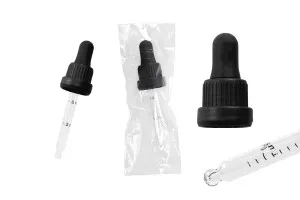 Σταγονομετρητής 30 ml με μαύρο φαρδύ καπάκι ασφαλείας, διαβάθμιση και πιπίλα σε μαύρο ΜΑΤ ή γυαλιστερό χρώμα - σε ατομική συσκευασία-6