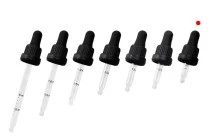 Contagocce da 5 ml con ampio tappo di sicurezza nero, scala graduata e pipetta, disponibile in nero opaco o lucido - confezionato singolarmente.