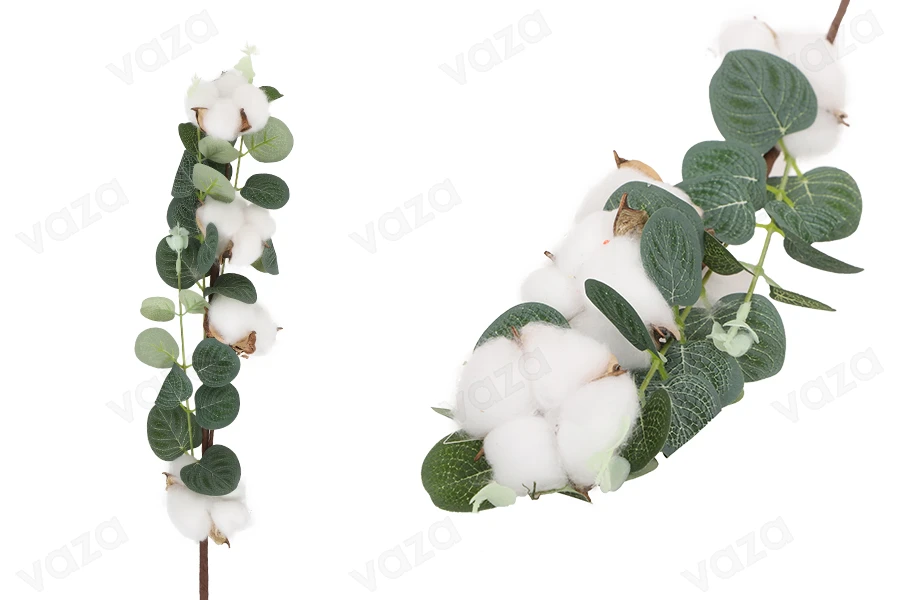 Dekorativer Zweig - Baumwollblüte mit grünen Blättern-produktbild