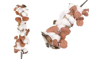 Branche décorative - fleur de coton avec feuilles brunes-1