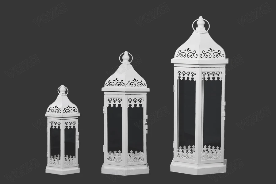 Decorated metal lantern with glass windows, 3 piece set in size S-M-L-εικόνα_προϊοντική