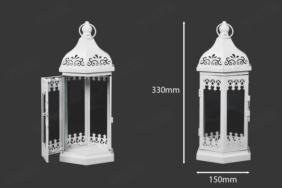 Decorated metal lantern with glass windows, 3 piece set in size S-M-L-εικόνα_σύνθεση