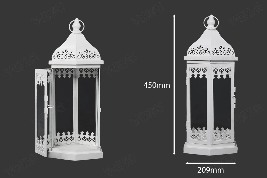Decorated metal lantern with glass windows, 3 piece set in size S-M-L-εικόνα_σύνθεση