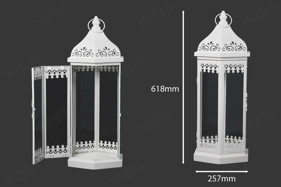 Decorated metal lantern with glass windows, 3 piece set in size S-M-L-εικόνα_σύνθεση