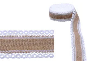 Tresse de jute avec deux dentelles blanches d'une largeur de 40 mm, 5 mètres par pièce-1