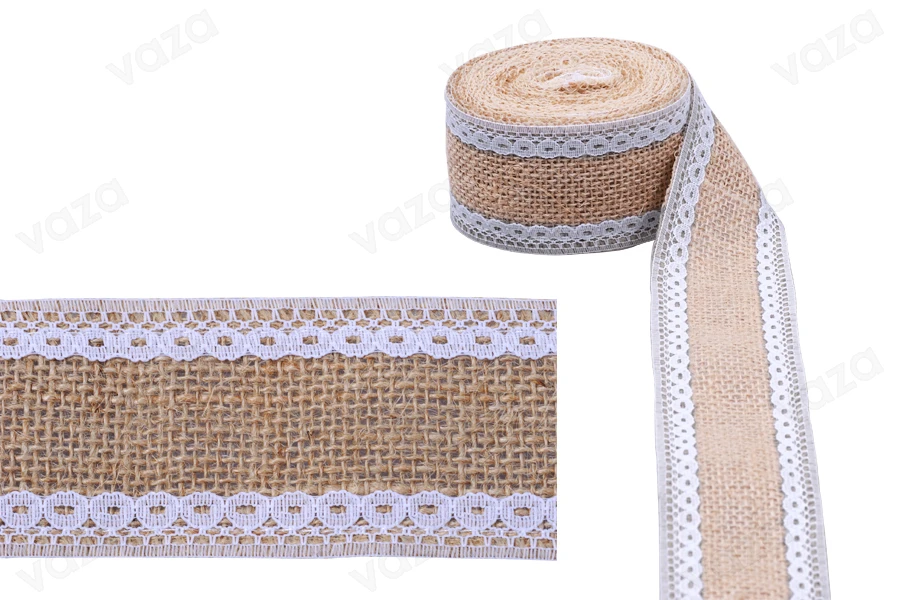 Schüsse Jute mit zwei weißer Spitze - 50 mm breit, 5 m jeweils Schüsse Jute mit zwei weißer Spitze - 50 mm breit, 5 m jeweils-produktbild