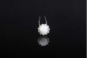 Épingle décorative en métal avec perle et strass en forme de rose (largeur 14 mm) - 20 pièces-1
