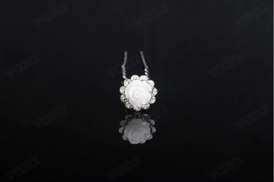 Karficë dekorative metalike me perlë në formë trëndafili (gjerësi 14 mm) - 20 copë-imazh_produkt