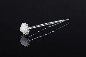Épingle décorative en métal avec perle et strass en forme de rose (largeur 14 mm) - 20 pièces-2