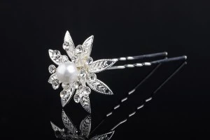 Épingle décorative en métal avec strass et perle en forme de fleur (largeur 30 mm) - 20 pcs-2