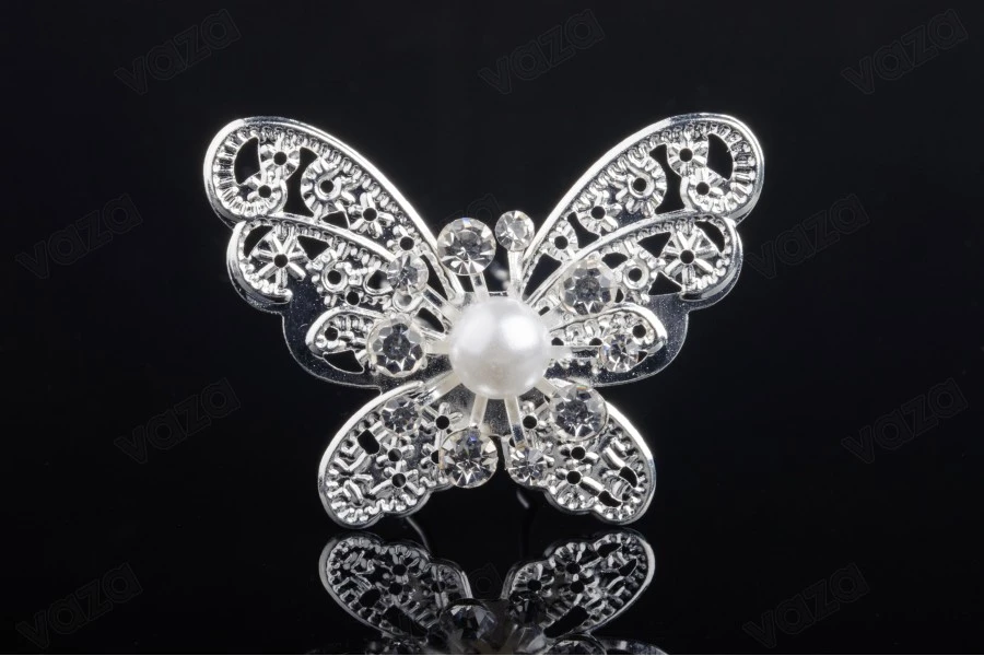 Butterfly metal brooch pin with pearls and rhinestones (width 43 mm, height 31 mm) - available in a package with 20 pcs-image_product