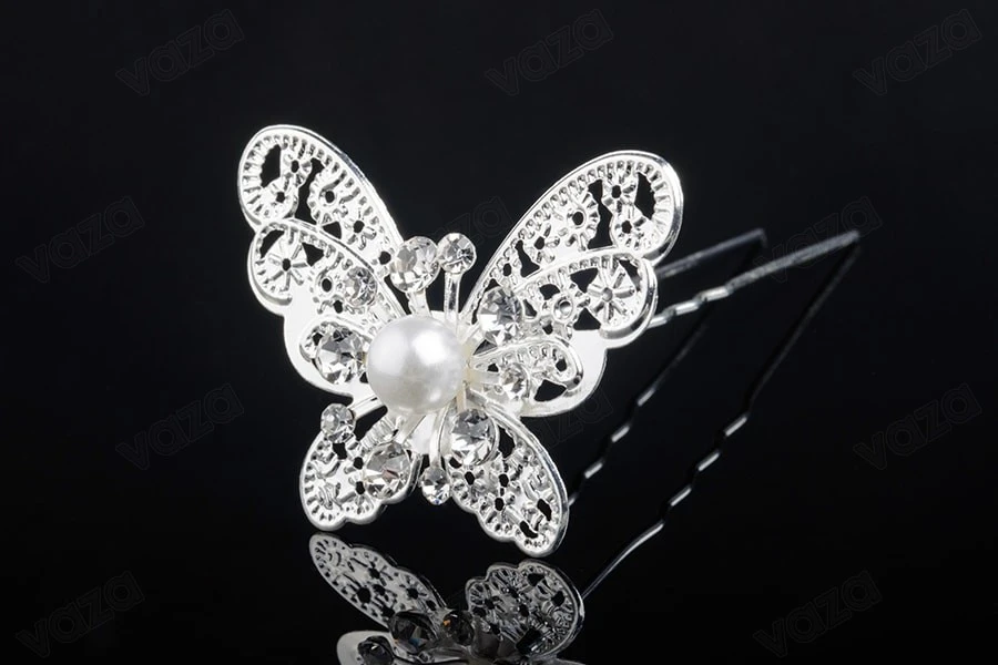 Butterfly metal brooch pin with pearls and rhinestones (width 43 mm, height 31 mm) - available in a package with 20 pcs-image_dimensions