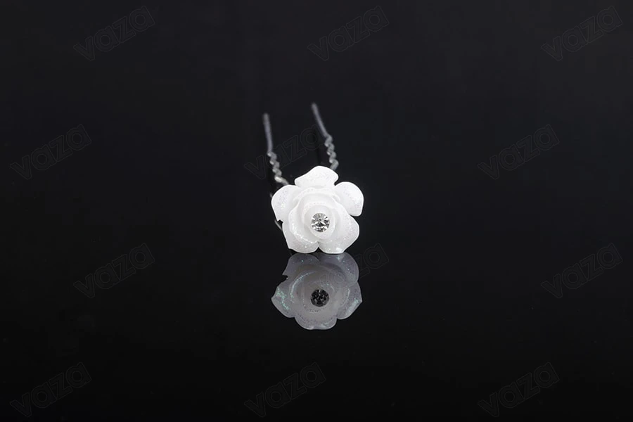 Pin dekoratives Metall mit Perlen und Strass in Rose Form (12 mm Breite) - 20 PC-produktbild