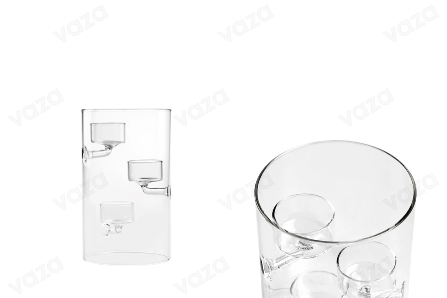 Decorazioni in vetro soffiato 20x12 cm dispone di tre supporti per candele in cera. Decorazioni in vetro soffiato 20x12 cm dispone di tre supporti per candele in cera.-immagine_prodotto
