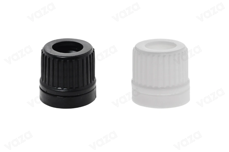 Plastic cap for droppers of 5 to 100 ml in white or black, with safety ring-image_product