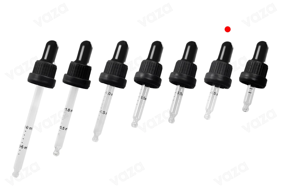 Tropffachgerät 10 ml mit schwarzer breiter Sicherheitskappe, Bewertung und Schnuller in schwarzer Matte oder glänzender Farbe - in Einzelverpackung-bildgruppe