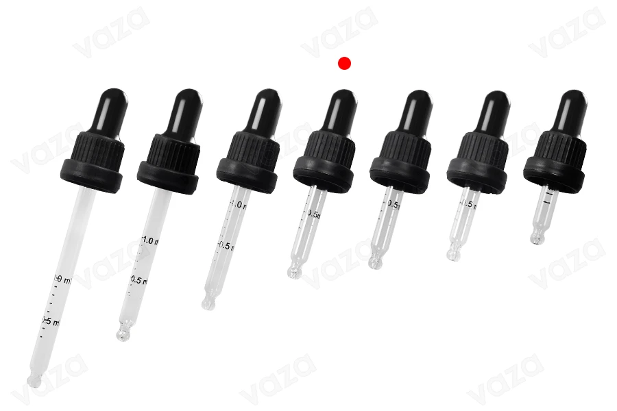 Σταγονομετρητής 20 ml με μαύρο φαρδύ καπάκι ασφαλείας, διαβάθμιση και πιπίλα σε μαύρο ΜΑΤ ή γυαλιστερό χρώμα - σε ατομική συσκευασία-εικόνα_σύνθεση