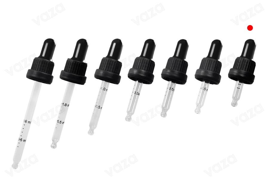 Σταγονομετρητής 5 ml με μαύρο φαρδύ καπάκι ασφαλείας, διαβάθμιση και πιπίλα σε μαύρο ΜΑΤ ή γυαλιστερό χρώμα - σε ατομική συσκευασία-εικόνα_σύνθεση