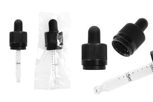 Σταγονομετρητής 20 ml με ασφάλεια CRC, πιπίλα σε μαύρο ΜΑΤ και διαβάθμιση - κατάλληλη και για ηλεκτρονικό τσιγάρο (ατομική συσκευασία)