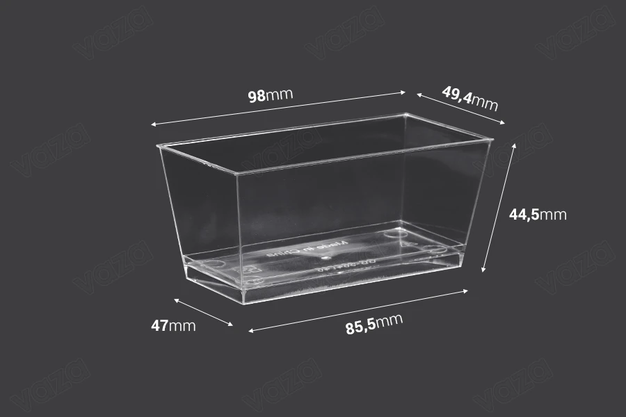 Cup (bowl) 140 ml in rectangular shape for sweets - 25 pcs-image_dimensions