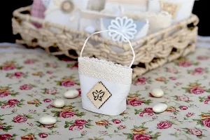 Handgemachte Beutel beige für Gastgeschenke  64x45x73mm- 12 Stücke-3